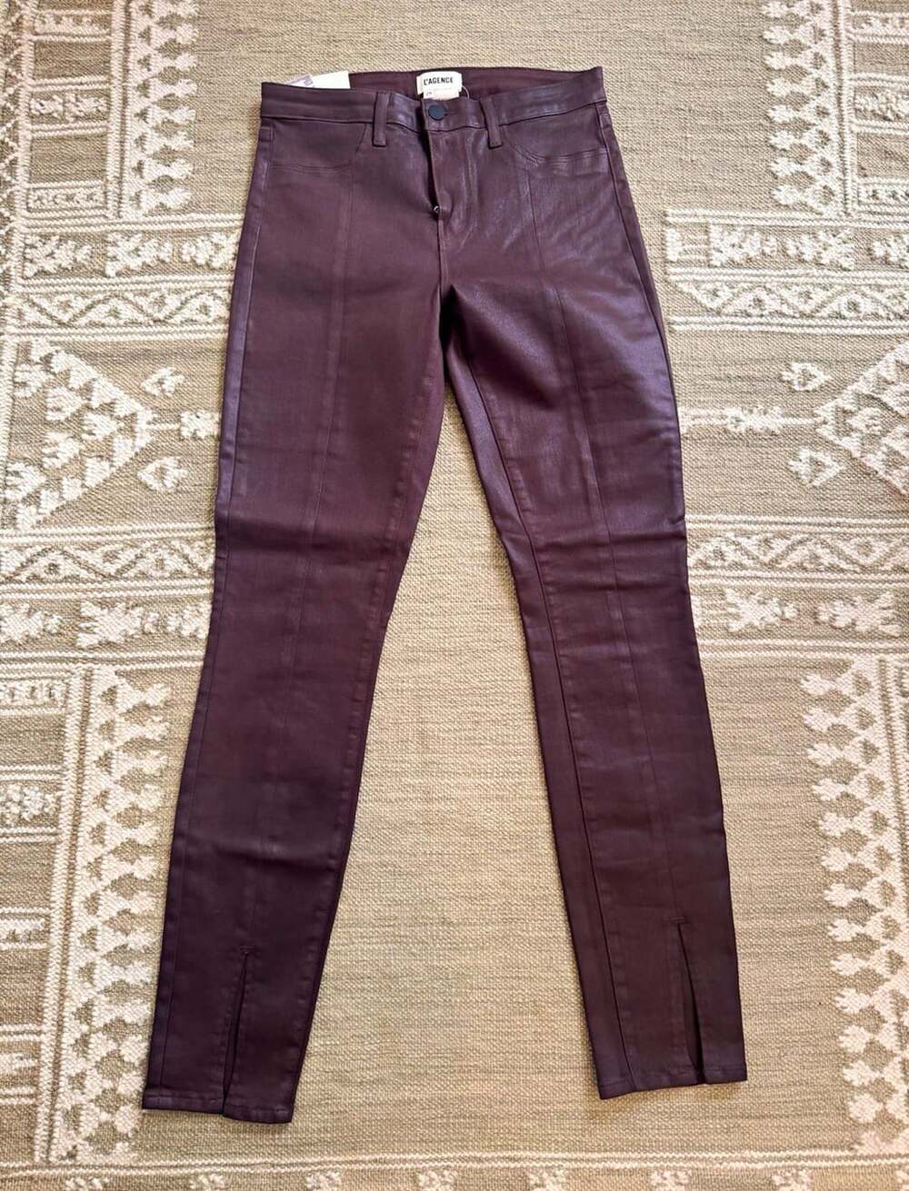 L'AGENCE Jyothi High Rise Coated Split Ankle Skinny Jeans Cognac Brown 29 NWT